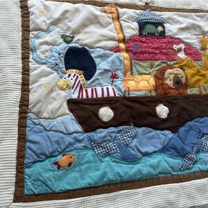 Noah’s Ark 33” x  44” Animal Appliqué Quilt Blanket – Colorful & Textured